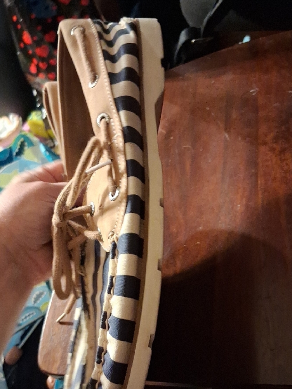Sperry Navy and Tan Striped Canvas Boat Shoes - Picture 4 of 8